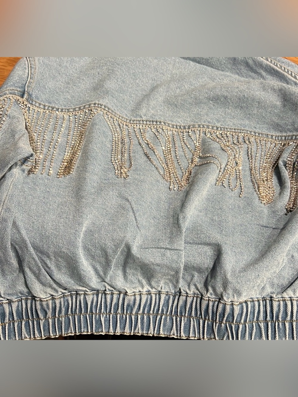 FREE PEOPLE Rhinestone Fringe COMET Denim Bomber Jacket - Picture 14 of 16